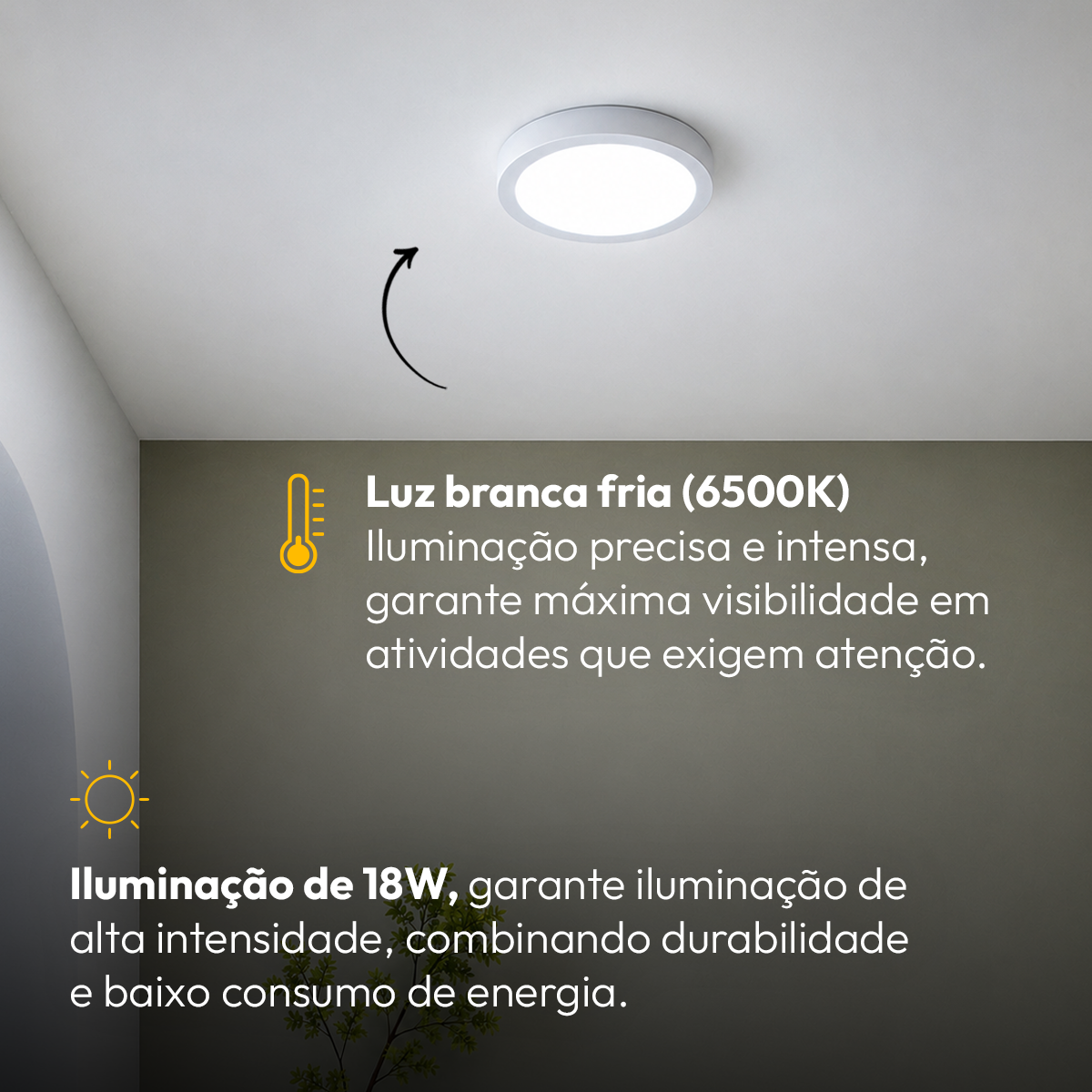 Painel Led Plafon Aluminio Sobrepor 18w 6500K Branco Frio 22cm Redondo Alut