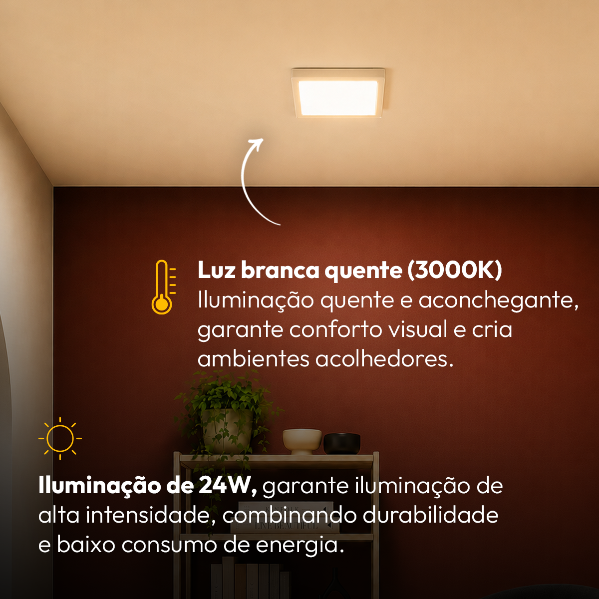 Painel Led Plafon Aluminio Sobrepor 24w 3000k Branco Quente 29x29cm Quadrado ALut
