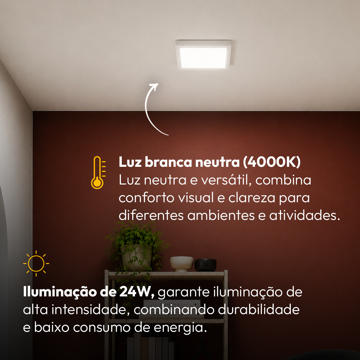 Painel Led Plafon Aluminio Sobrepor 24w 4000k Branco Neutro 29x29cm Quadrado Alut