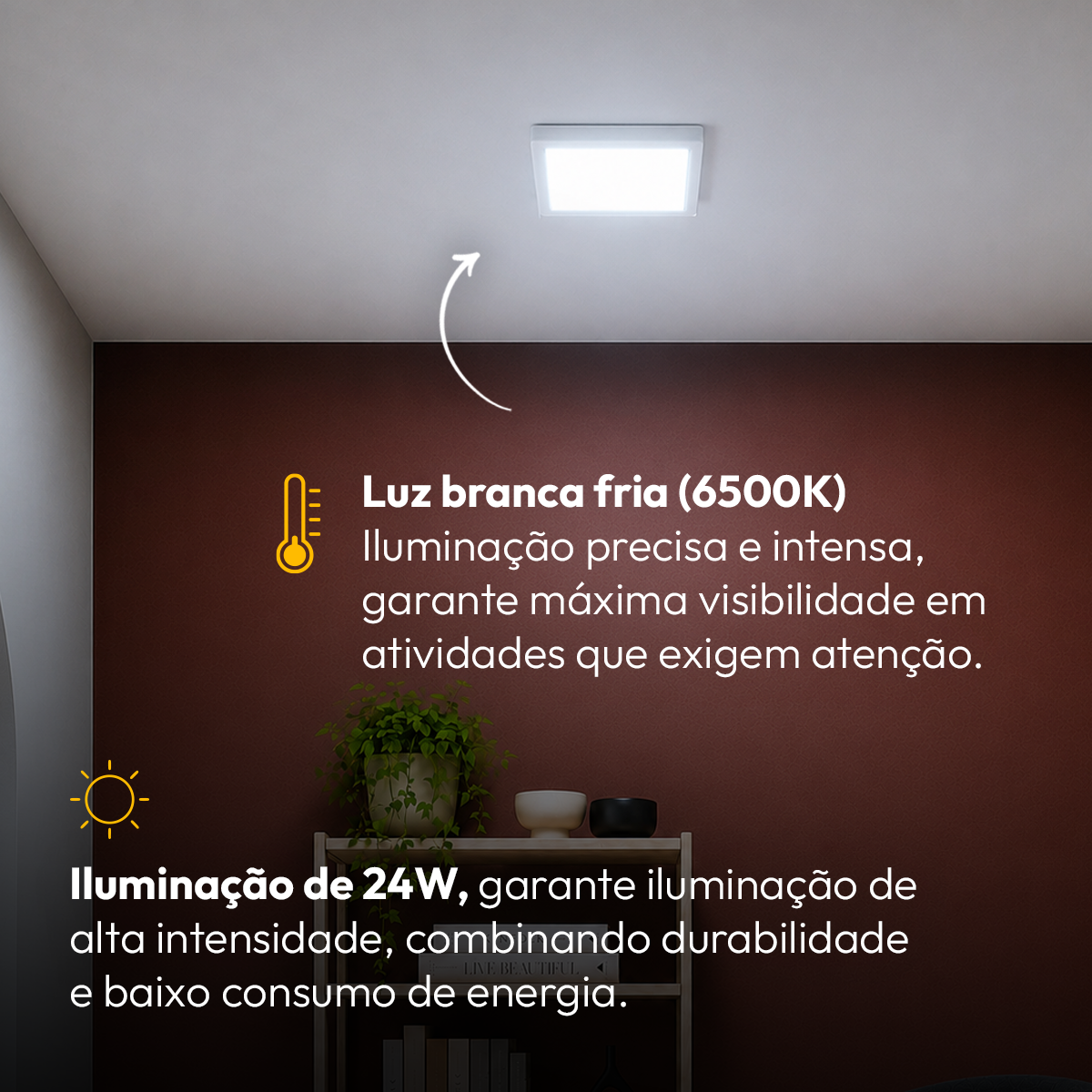 Painel Led Plafon Aluminio Sobrepor 24w 6500K Branco Frio 29x29cm Quadrado Alut