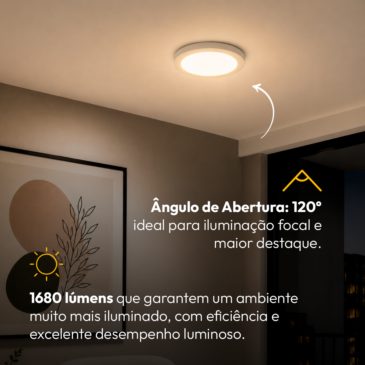 Painel Led Plafon Aluminio Sobrepor 24w 3000k Branco Quente 29cm Redondo Alut