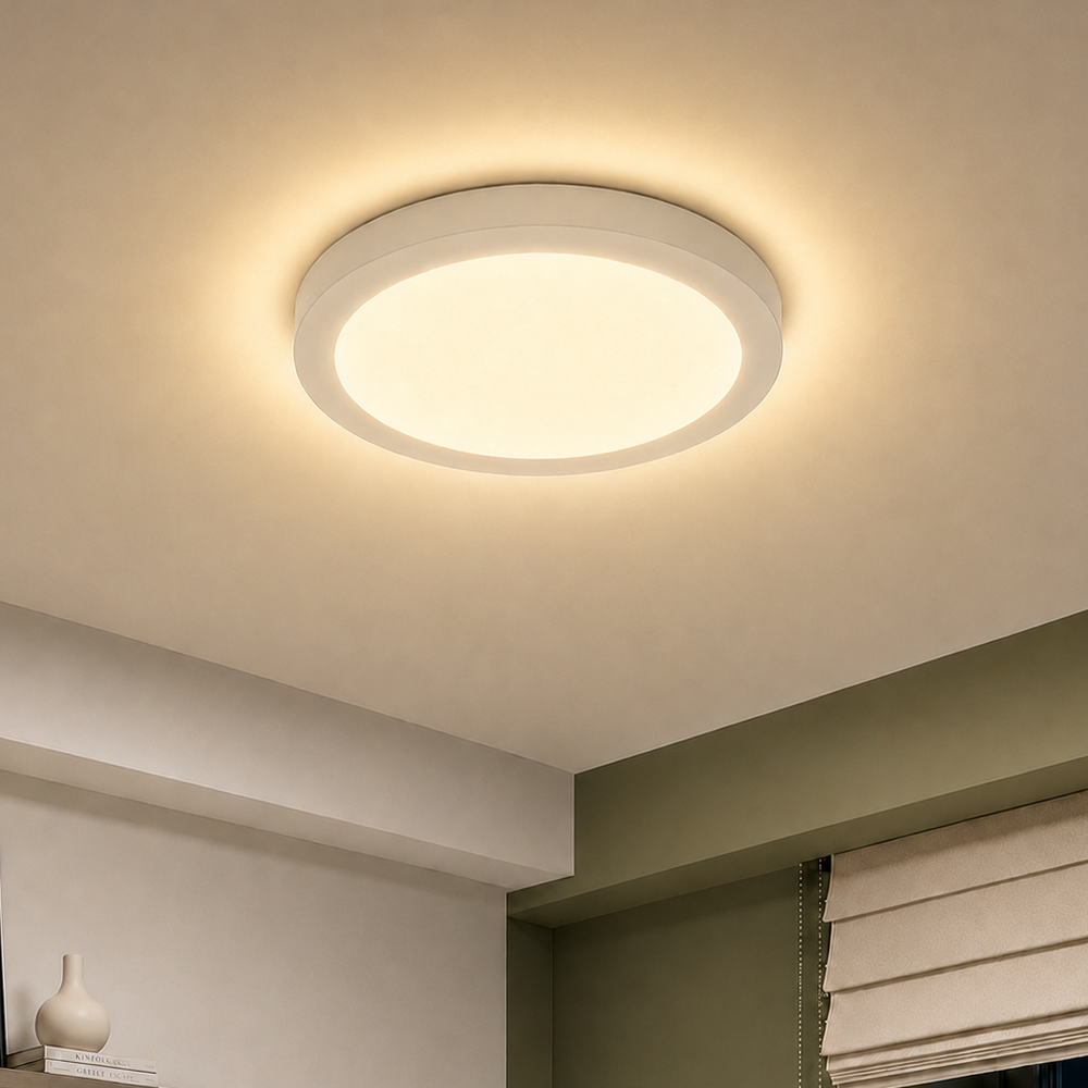 Painel Led Plafon Aluminio Sobrepor 24w 3000k Branco Quente 29cm Redondo Alut