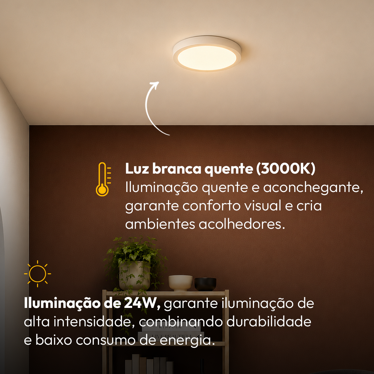 Painel Led Plafon Aluminio Sobrepor 24w 3000k Branco Quente 29cm Redondo Alut