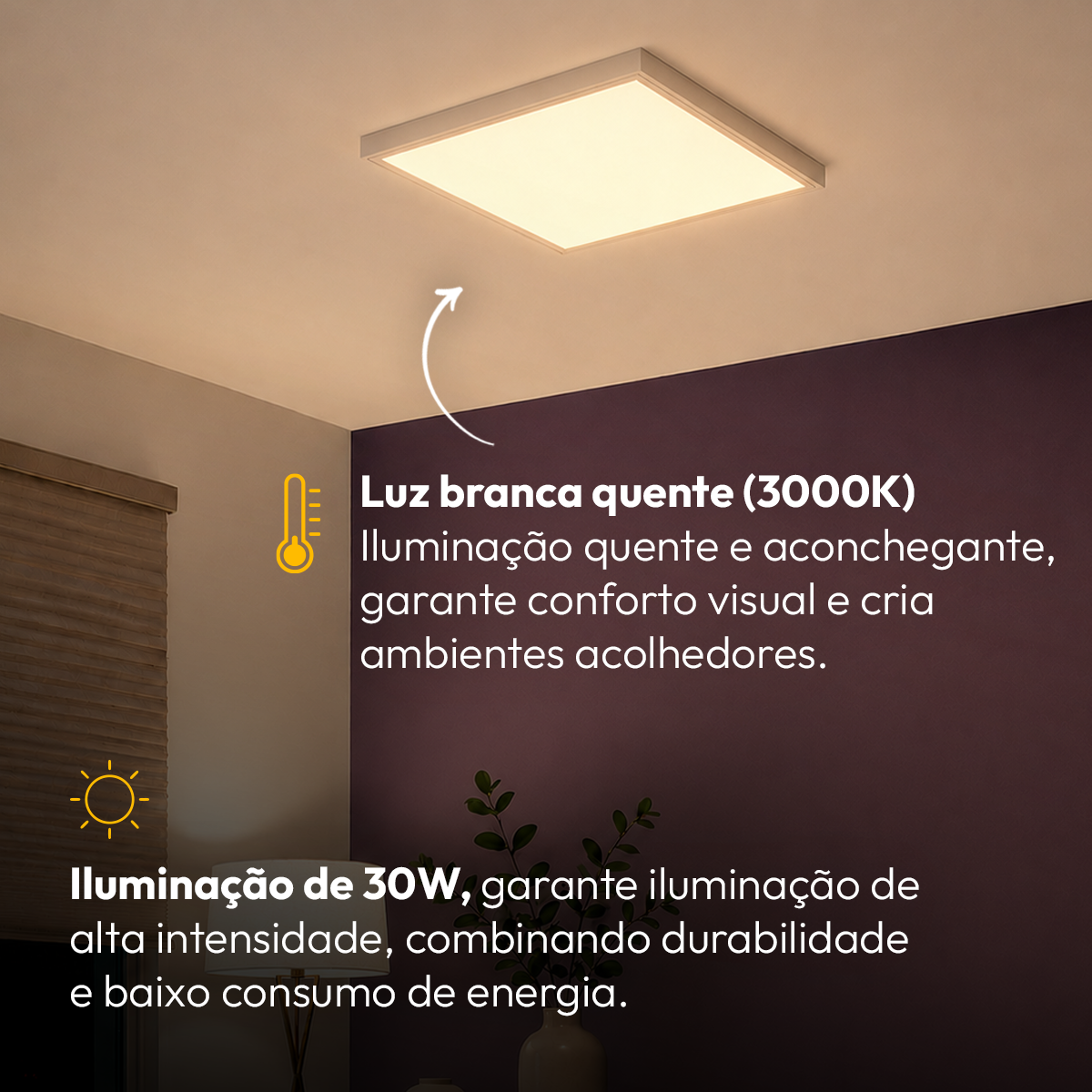 Painel Led Plafon Aluminio Sobrepor 30w 3000k Branco Quente 40x40cm Quadrado Alut
