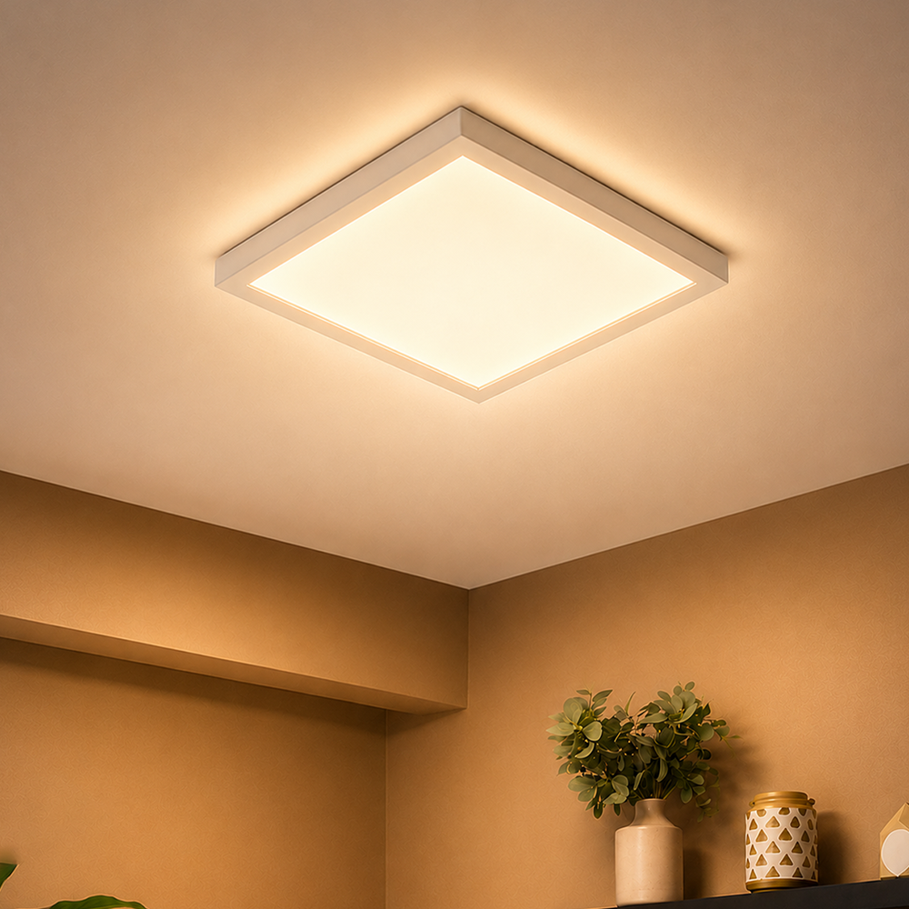 Painel Led Plafon Aluminio Sobrepor 30w 3000k Branco Quente 40x40cm Quadrado Alut