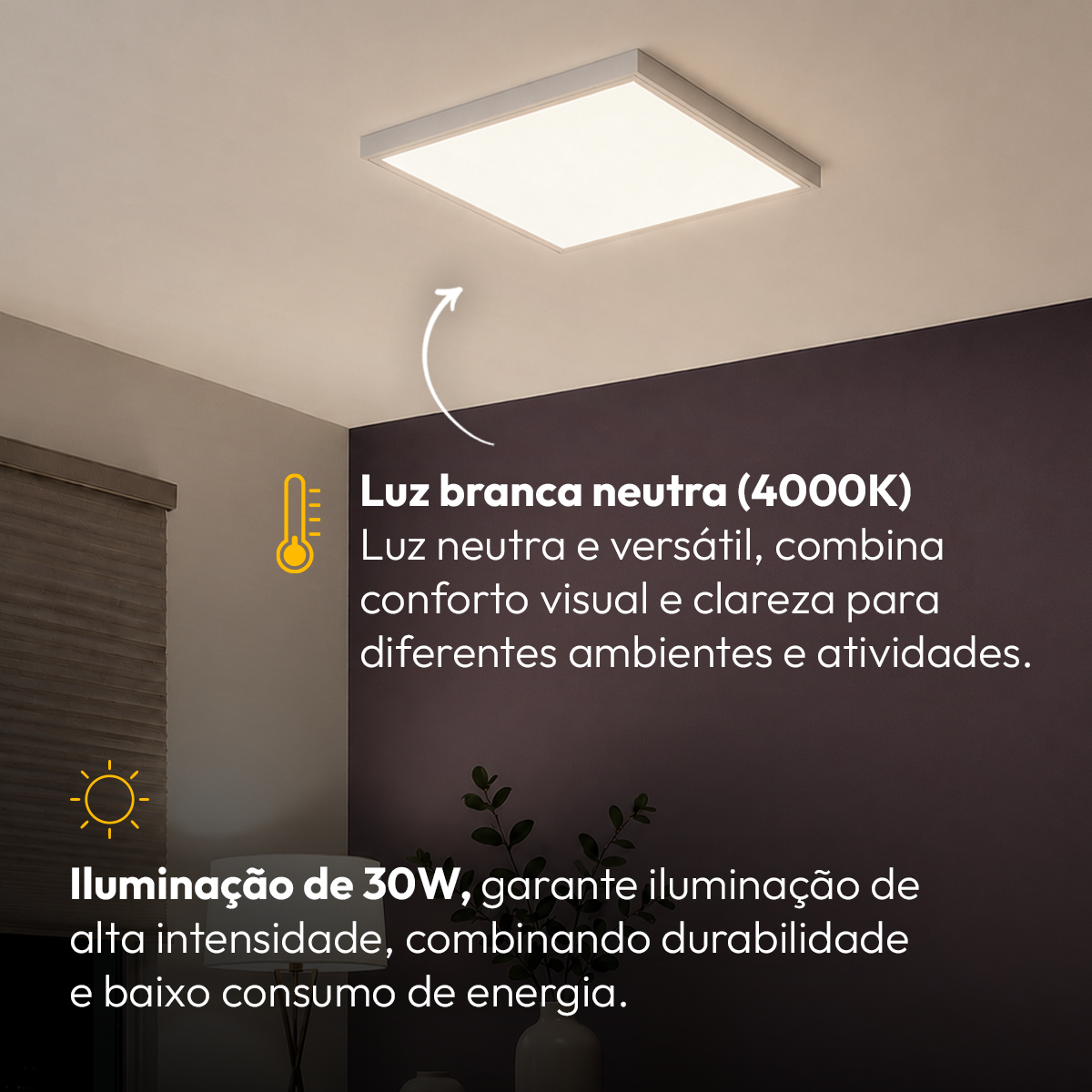 Painel Led Plafon Aluminio Sobrepor 30w 4000k Branco Neutro 40x40cm Quadrado Alut