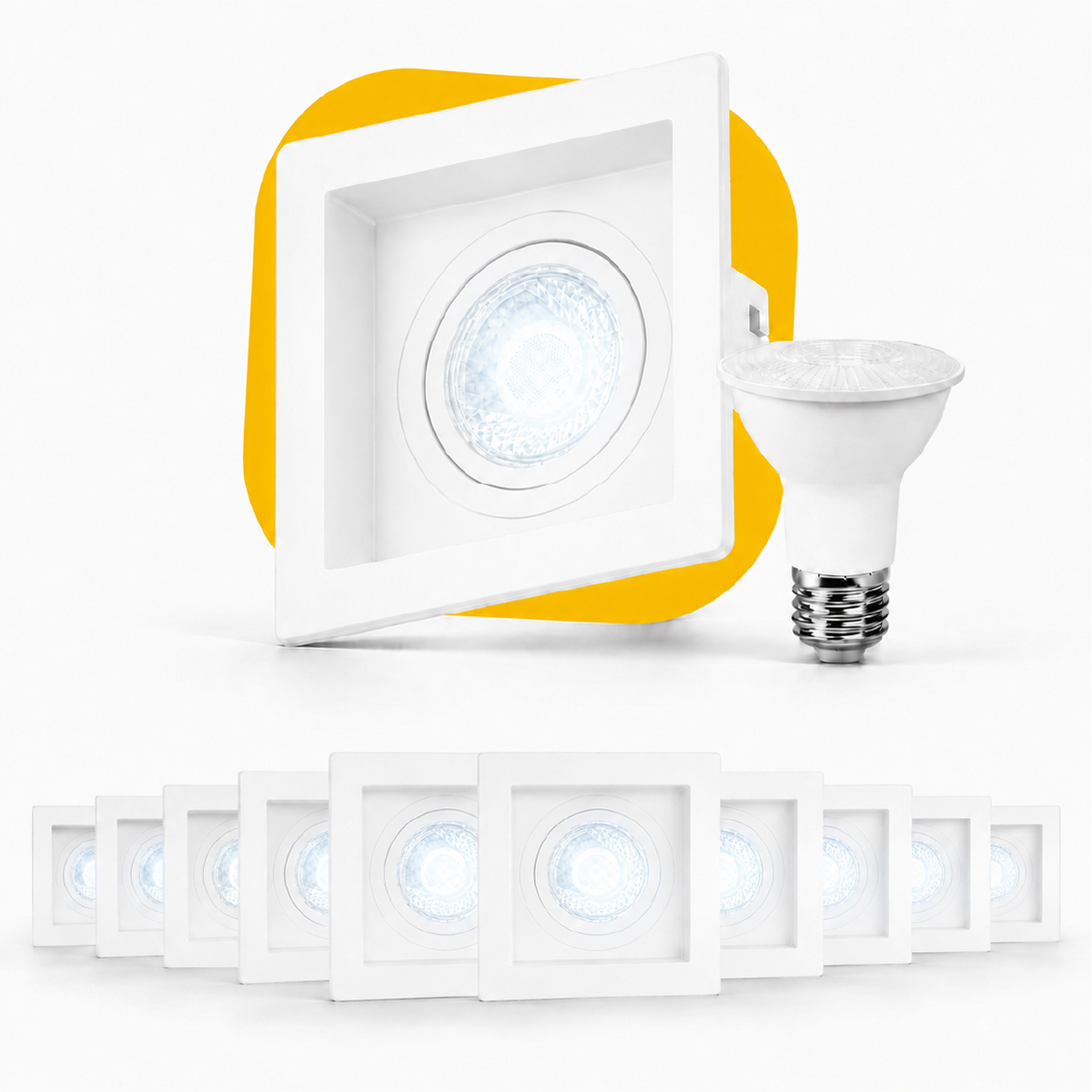 Kit 10 Spot Recuado Quadrado + Lampada Led Par20 7w 6500k Branco Frio E27 Branco Cod: ALUT-KC-00005 Alut By Avant