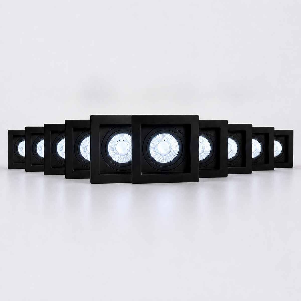 Kit 10 Spot Recuado Quadrado + Lampada Led Par20 7w 6500k Branco Frio E27 Preto Alut