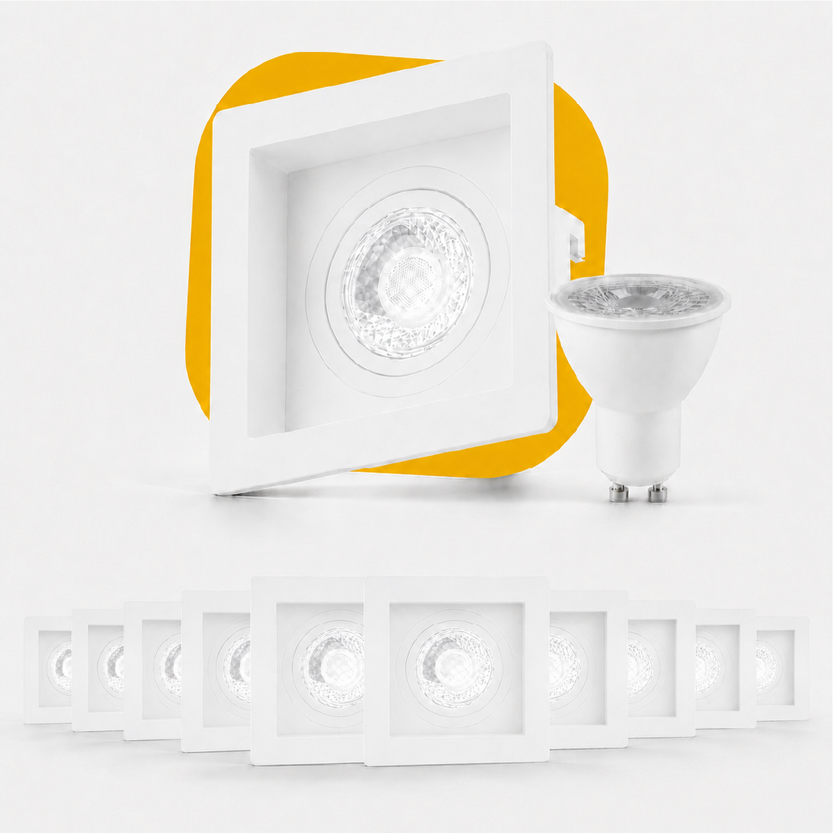 Kit 10 Spot Recuado Quadrado + Lampada Led Dicróica MR16 4,8w 4000k Branco Neutro GU10 Branco Alut