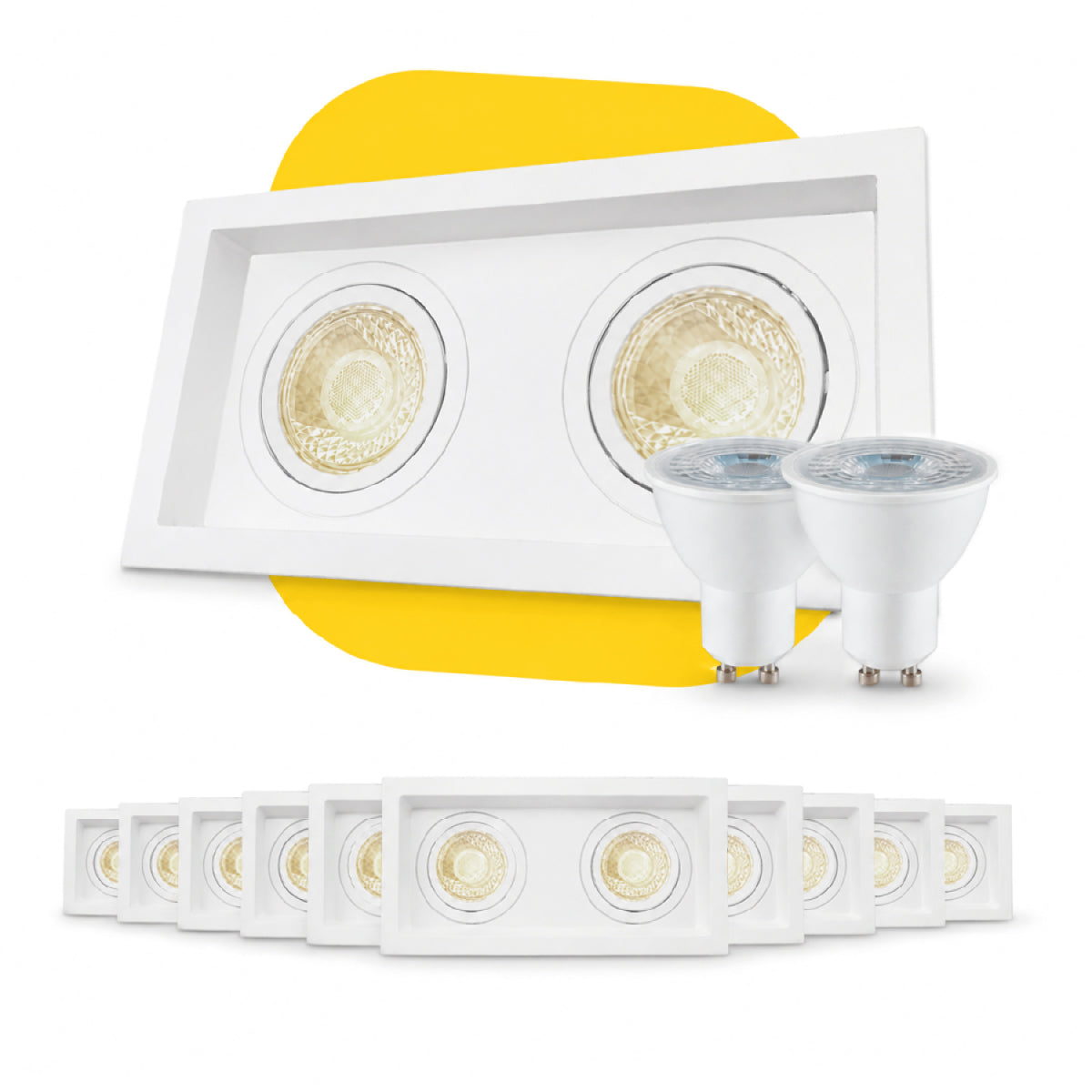 Kit 10 Spot Recuado Duplo + Lâmpada Led Dicróica MR16 4,8w 4000k Branco Neutro GU10 Branco Alut