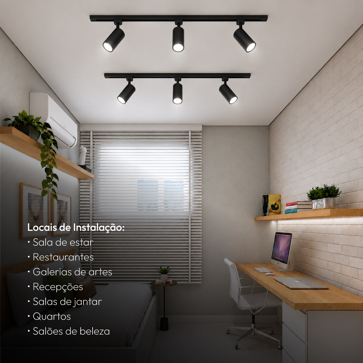 kit Trilho 2m + 6 Spots 5w 6500k Branco Frio Eletrificado Bivolt Preto Cod: ALUT-KC-00023 Alut By Avant