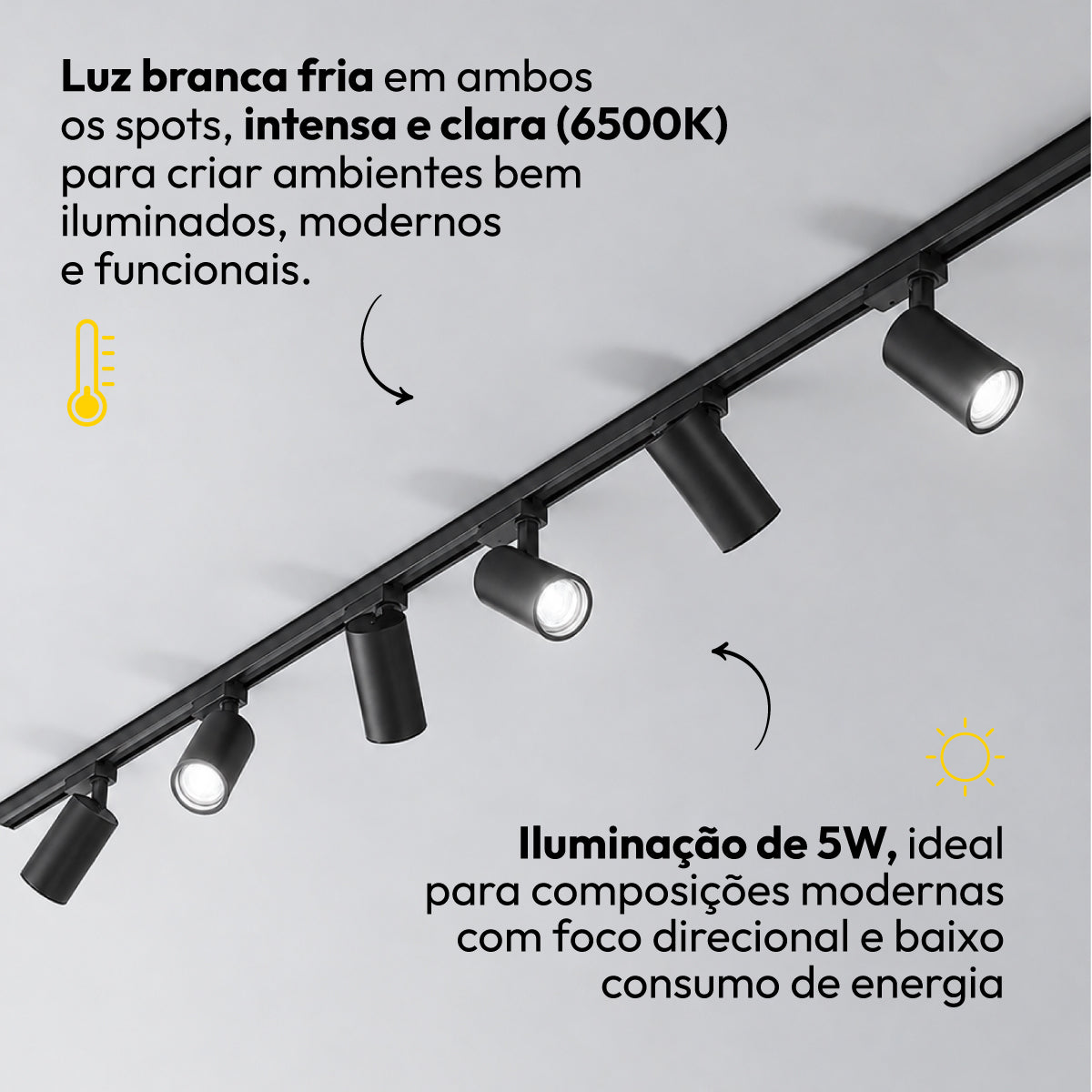 kit Trilho 2m + 6 Spots 5w 6500k Branco Frio Eletrificado Bivolt Preto Cod: ALUT-KC-00023 Alut By Avant