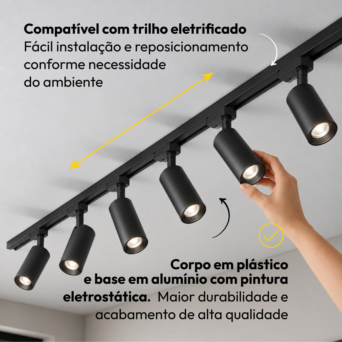 kit Trilho 2m + 6 Spots 5w 6500k Branco Frio Eletrificado Bivolt Preto Cod: ALUT-KC-00023 Alut By Avant
