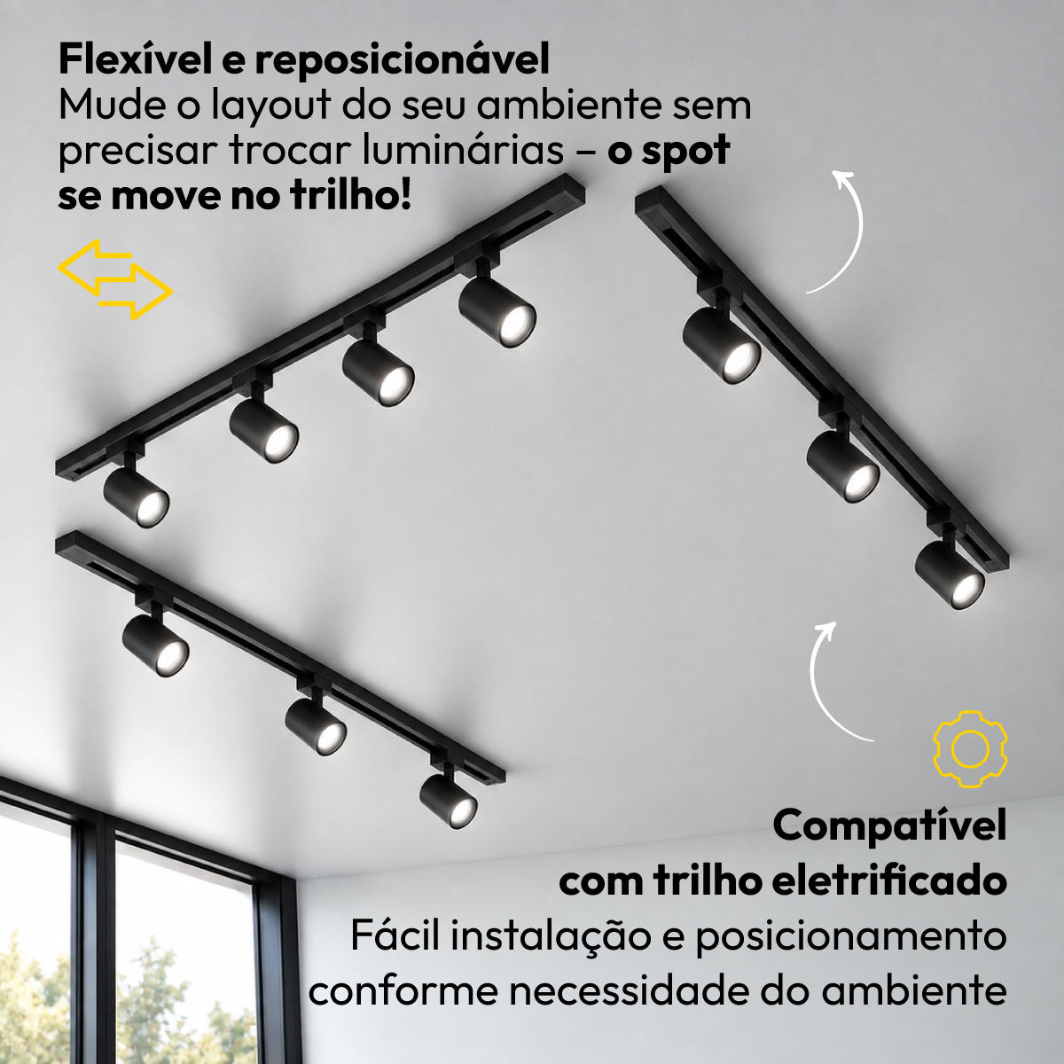 Kit Trilho 3m + 10 Spots 5w 6500k Branco Frio Eletrificado Bivolt Preto Alut