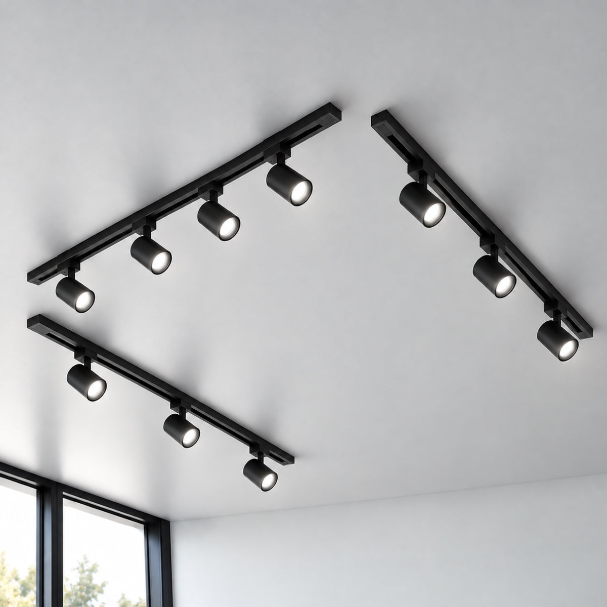 Kit Trilho 3m + 10 Spots 5w 6500k Branco Frio Eletrificado Bivolt Preto Alut
