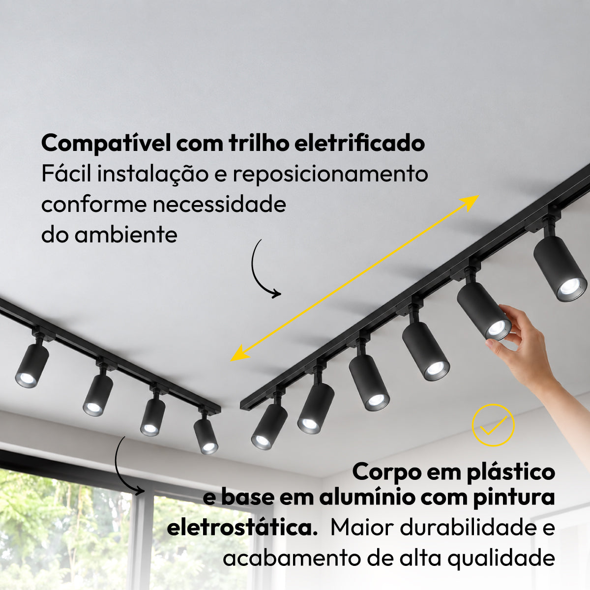 Kit Trilho 3m + 10 Spots 5w 6500k Branco Frio Eletrificado Bivolt Preto Alut