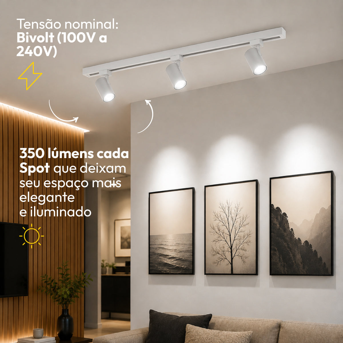 Kit Trilho 1m + 3 Spots 5w 6500k Branco Frio Eletrificado Bivolt Branco Alut