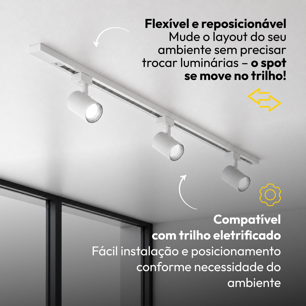 Kit Trilho 1m + 3 Spots 5w 6500k Branco Frio Eletrificado Bivolt Branco Alut