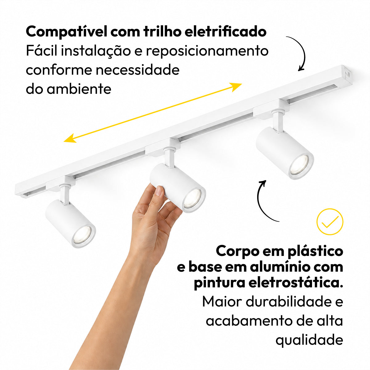 Kit Trilho 1m + 3 Spots 5w 6500k Branco Frio Eletrificado Bivolt Branco Alut