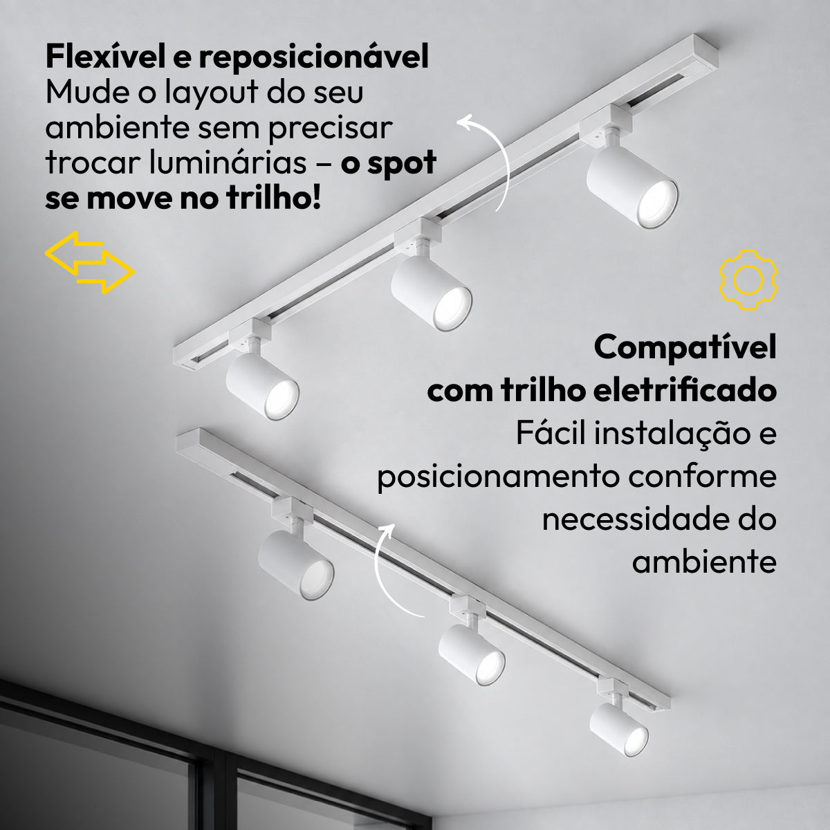 Kit Trilho 2m + 6 Spots 5w 6500k Branco Frio Eletrificado Bivolt Branco Alut
