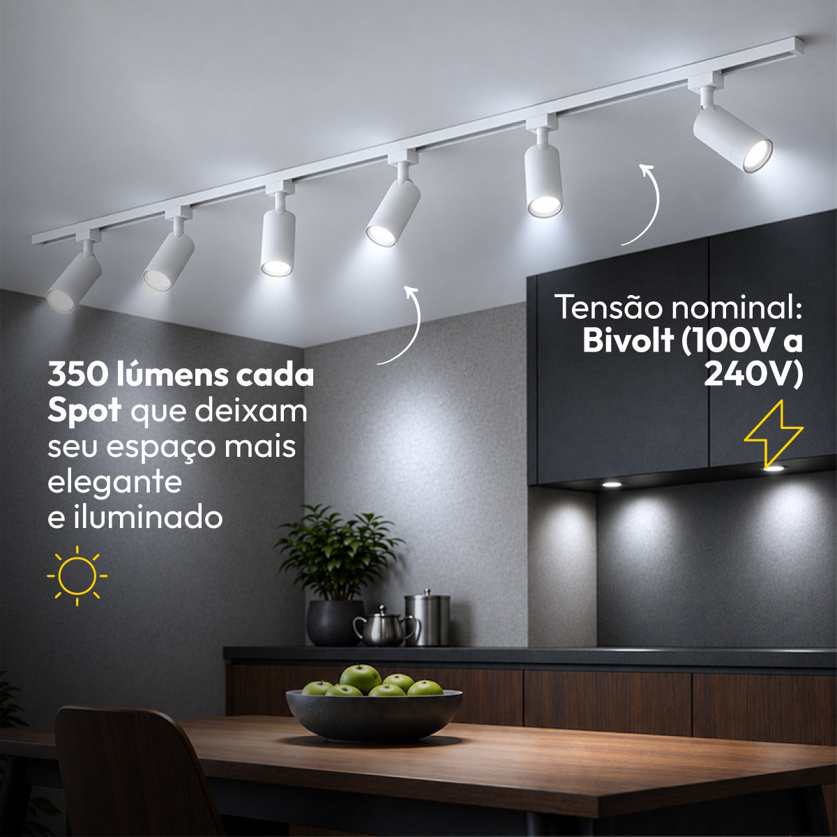 Kit Trilho 2m + 6 Spots 5w 6500k Branco Frio Eletrificado Bivolt Branco Alut