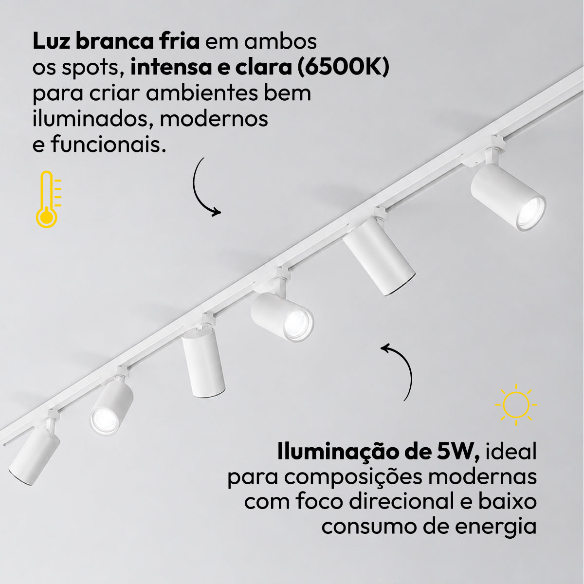 Kit Trilho 2m + 6 Spots 5w 6500k Branco Frio Eletrificado Bivolt Branco Alut