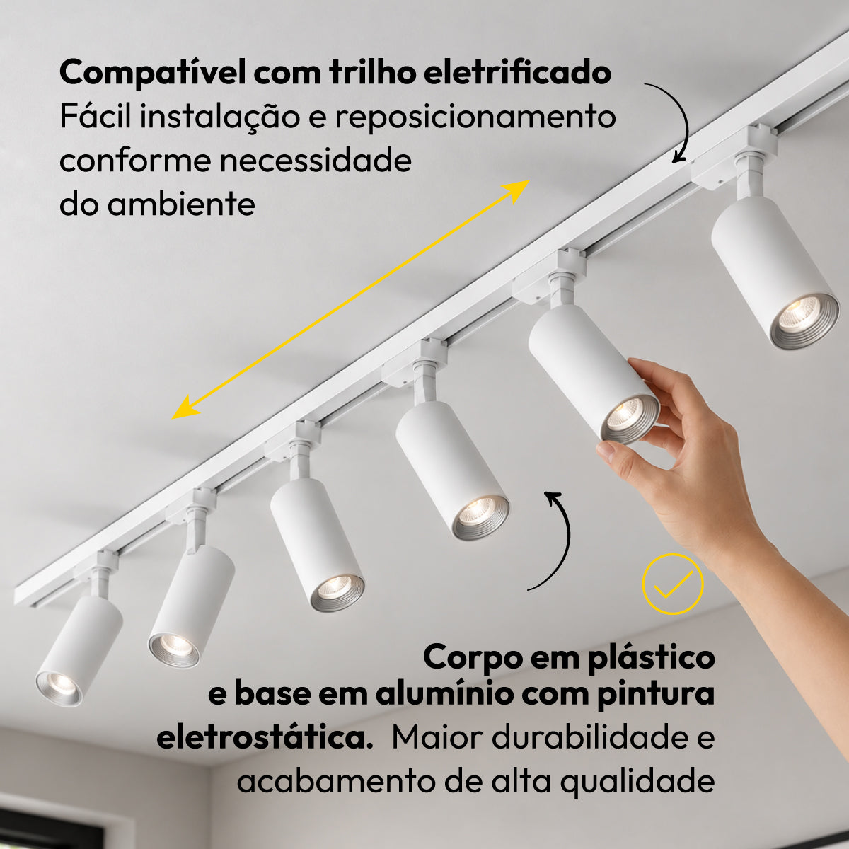 Kit Trilho 2m + 6 Spots 5w 6500k Branco Frio Eletrificado Bivolt Branco Alut