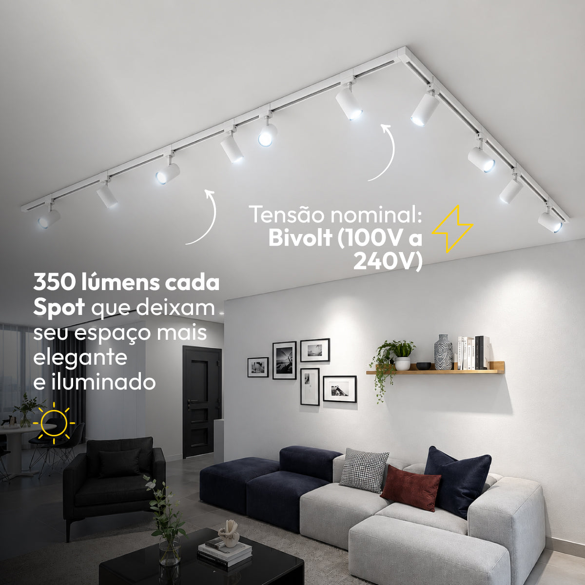 Kit Trilho 3m + 10 Spots 5w 6500k Branco Frio Eletrificado Bivolt Branco Alut