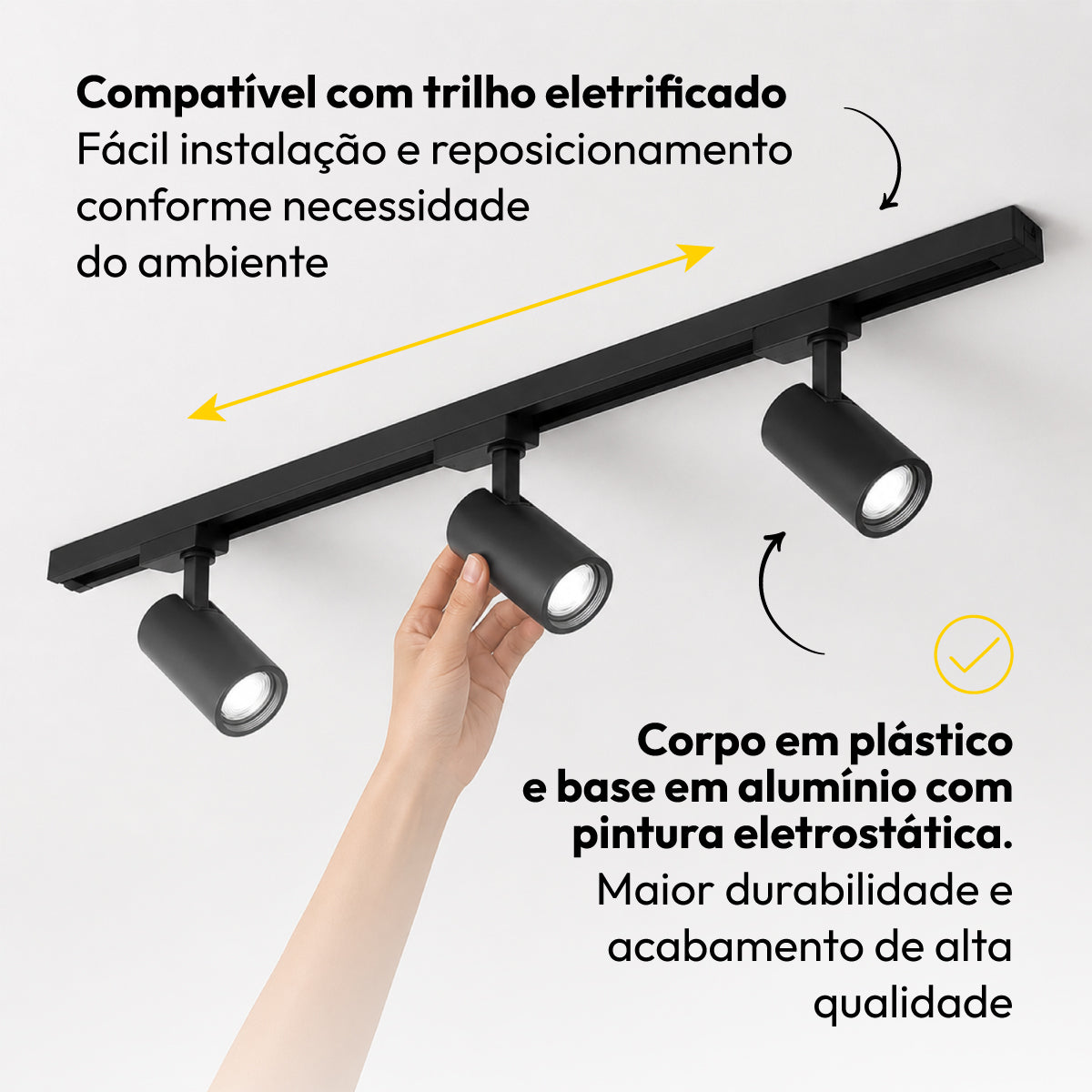 Kit Trilho 1m + 3 Spots 7w 6500k Branco Frio Eletrificado Bivolt Preto Alut