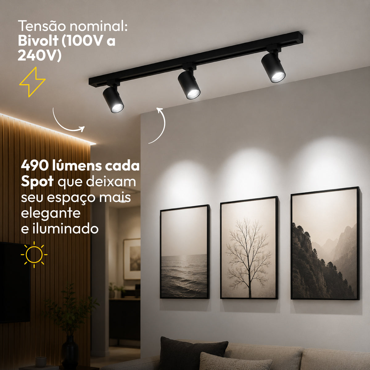 Kit Trilho 1m + 3 Spots 7w 6500k Branco Frio Eletrificado Bivolt Preto Alut