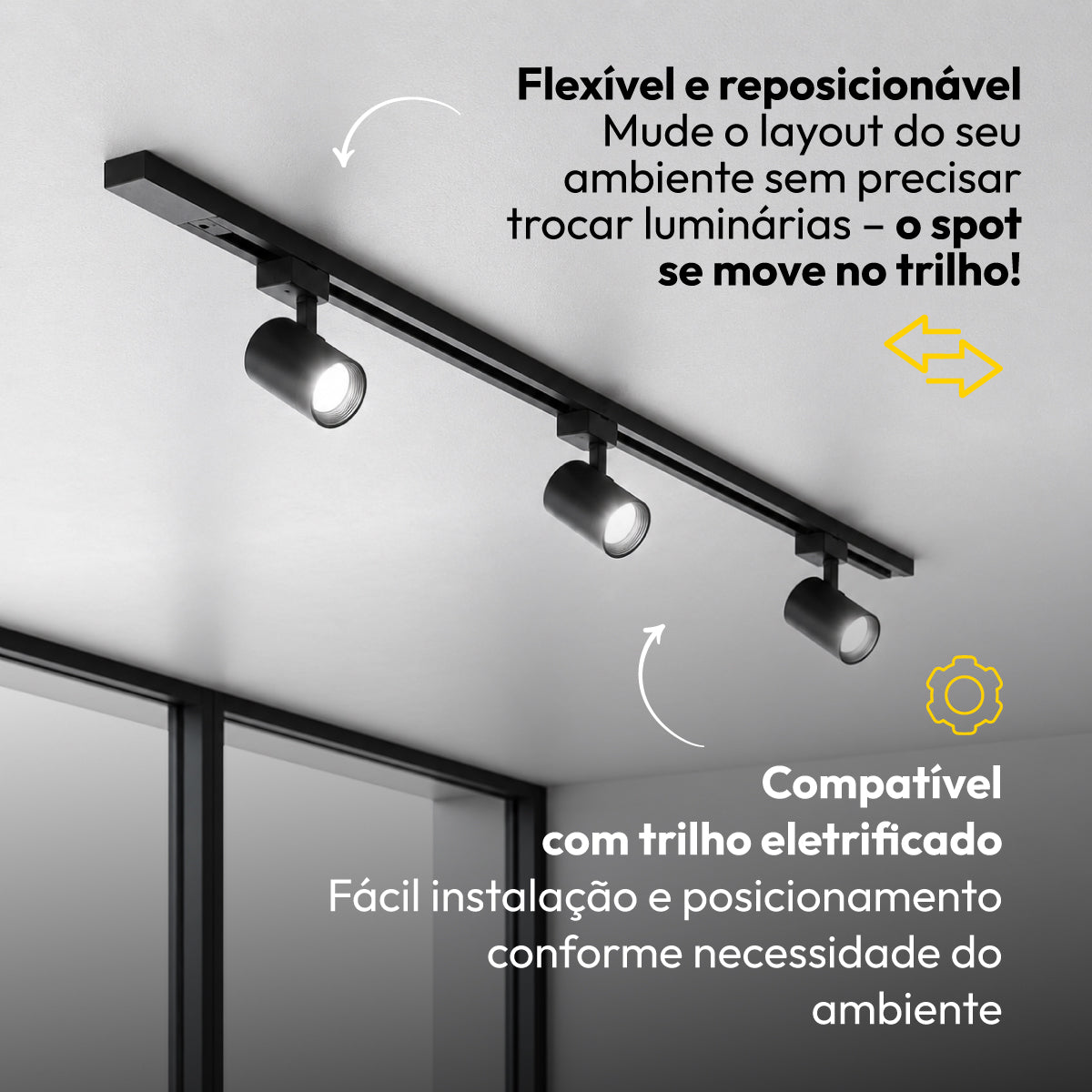 Kit Trilho 1m + 3 Spots 7w 6500k Branco Frio Eletrificado Bivolt Preto Alut