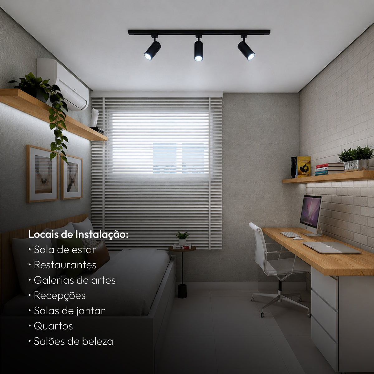 Kit Trilho 1m + 3 Spots 7w 6500k Branco Frio Eletrificado Bivolt Preto Alut