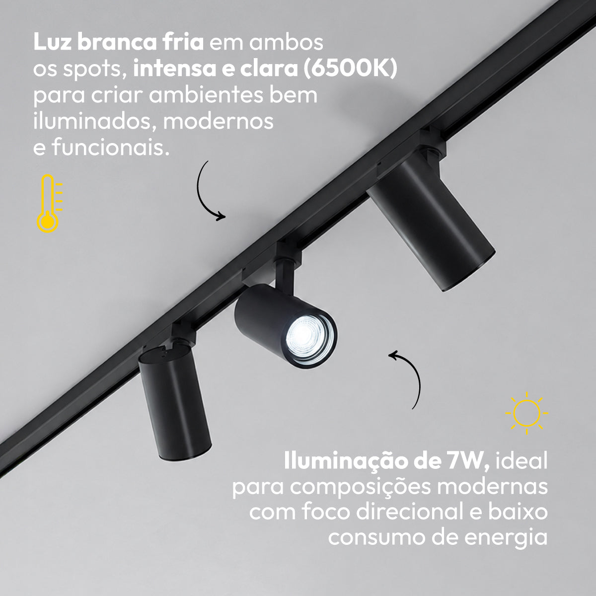 Kit Trilho 1m + 3 Spots 7w 6500k Branco Frio Eletrificado Bivolt Preto Alut