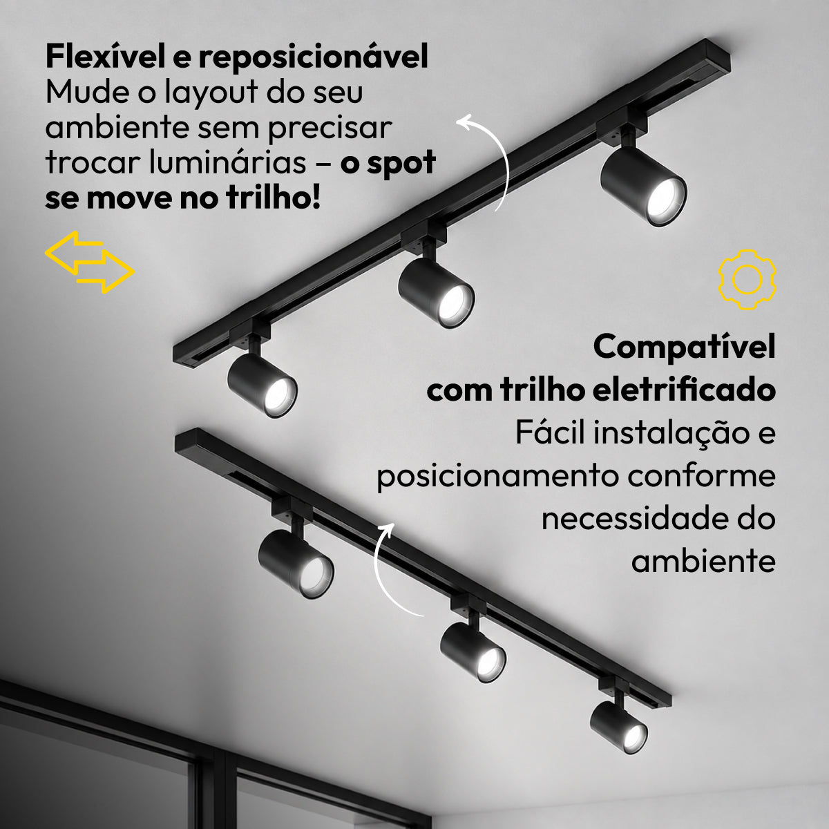 Kit Trilho 2m + 6 Spots 7w 6500k Branco Frio Eletrificado Bivolt Preto
