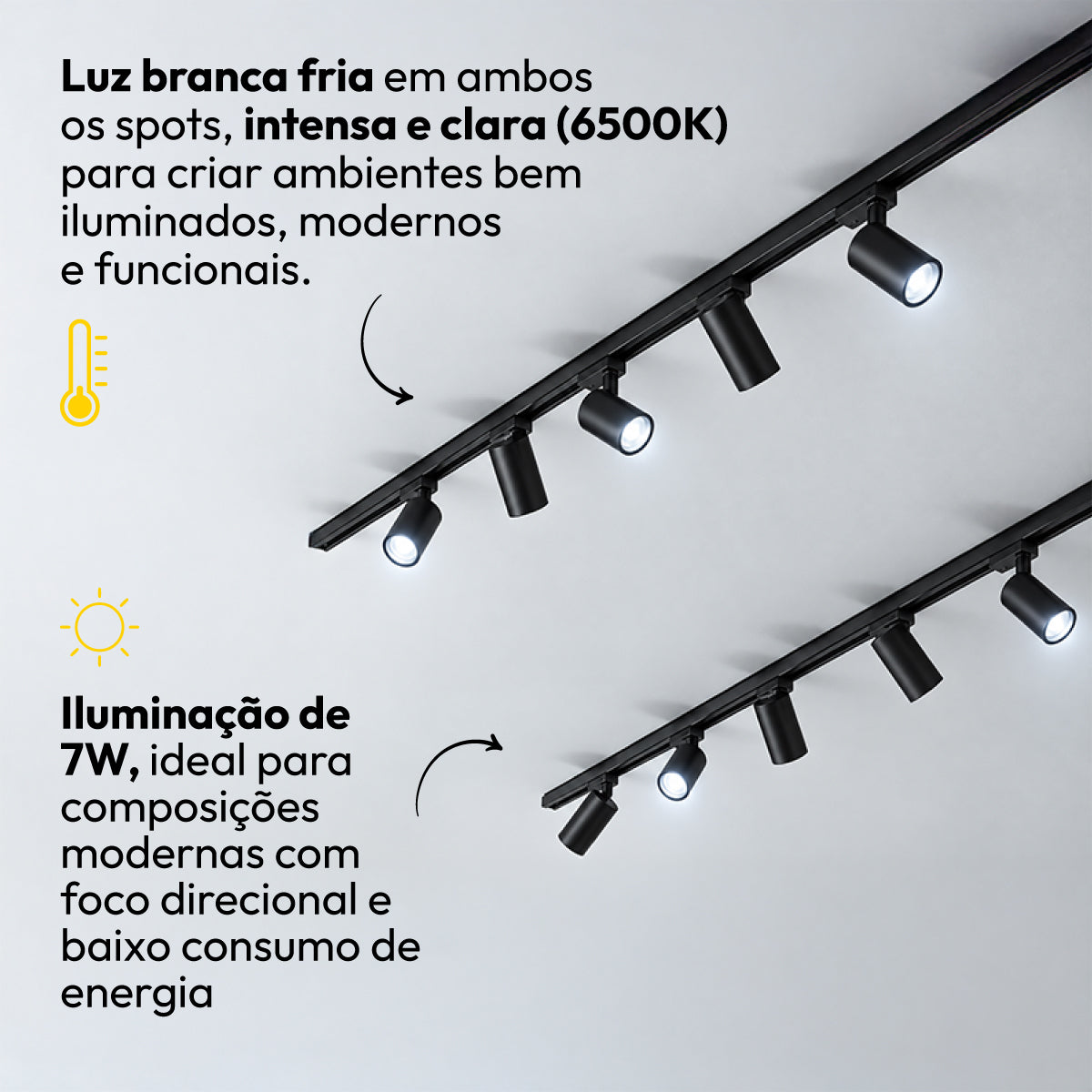Kit Trilho 3m + 10 Spots 7w 6500k Branco Frio Eletrificado Bivolt Preto Alut