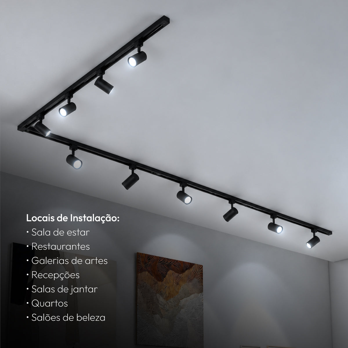Kit Trilho 3m + 10 Spots 7w 6500k Branco Frio Eletrificado Bivolt Preto Alut