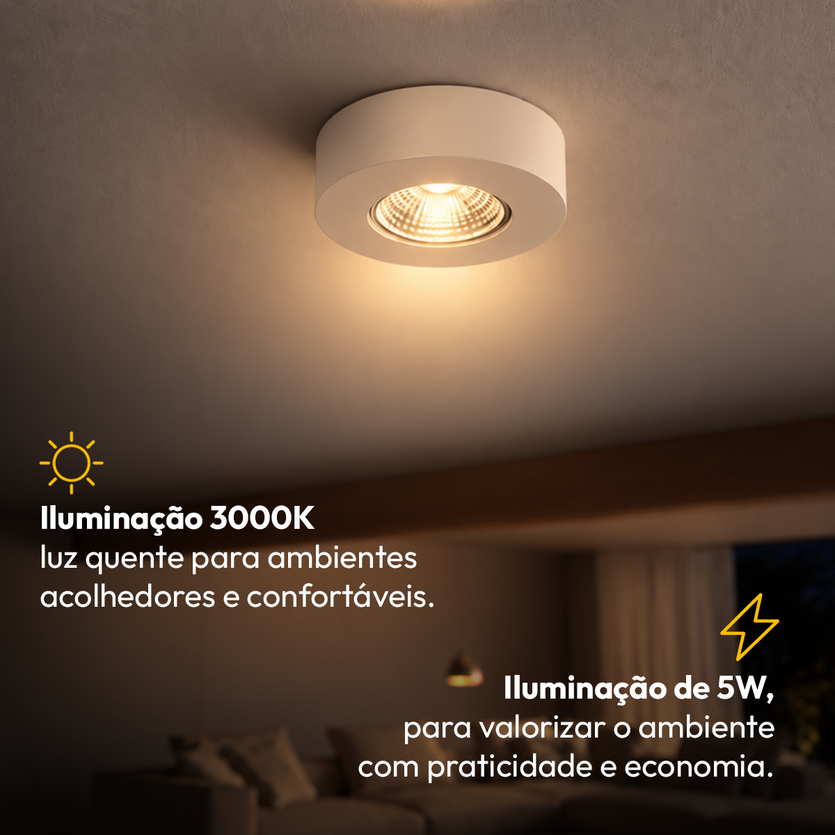 Spot Led Alumínio Beiral de teto 5w 3000k Branco Quente 8cm Bivolt Redondo Branco Alut