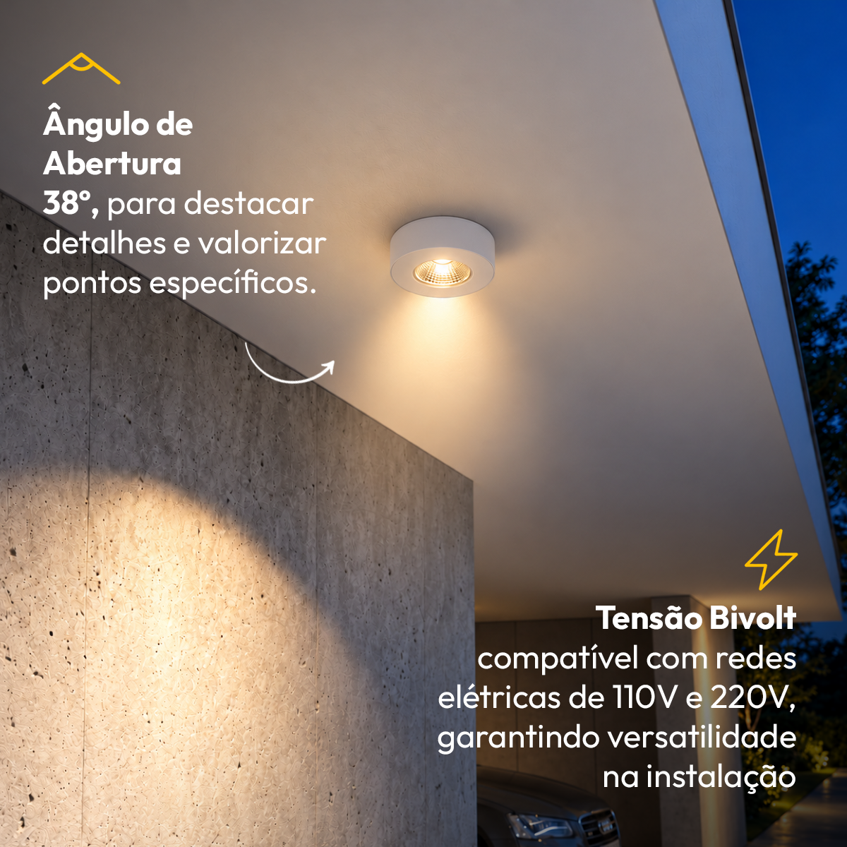 Spot Led Alumínio Beiral de teto 5w 3000k Branco Quente 8cm Bivolt Redondo Branco Alut