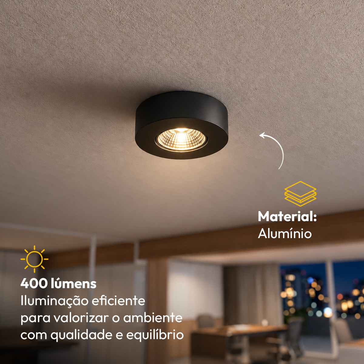 Spot Led Alumínio Beiral de teto 5w 3000k Branco Quente 8cm Bivolt Redondo Preto Alut