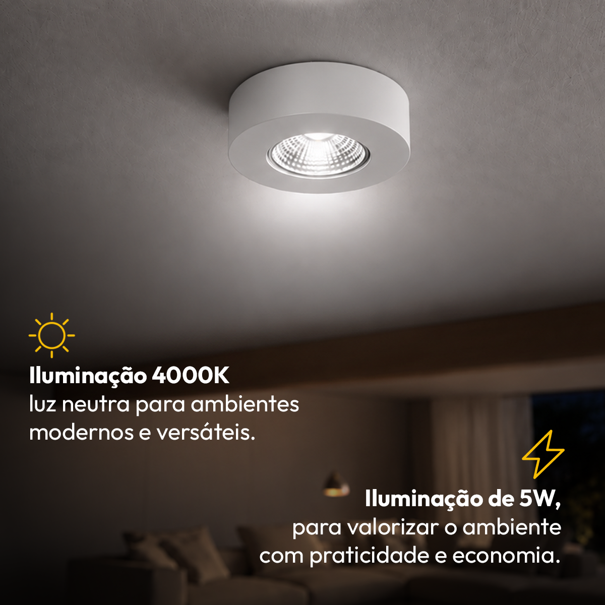 Spot Led Alumínio Beiral de teto 5w 4000k Branco Neutro 8cm Bivolt Redondo Branco Alut