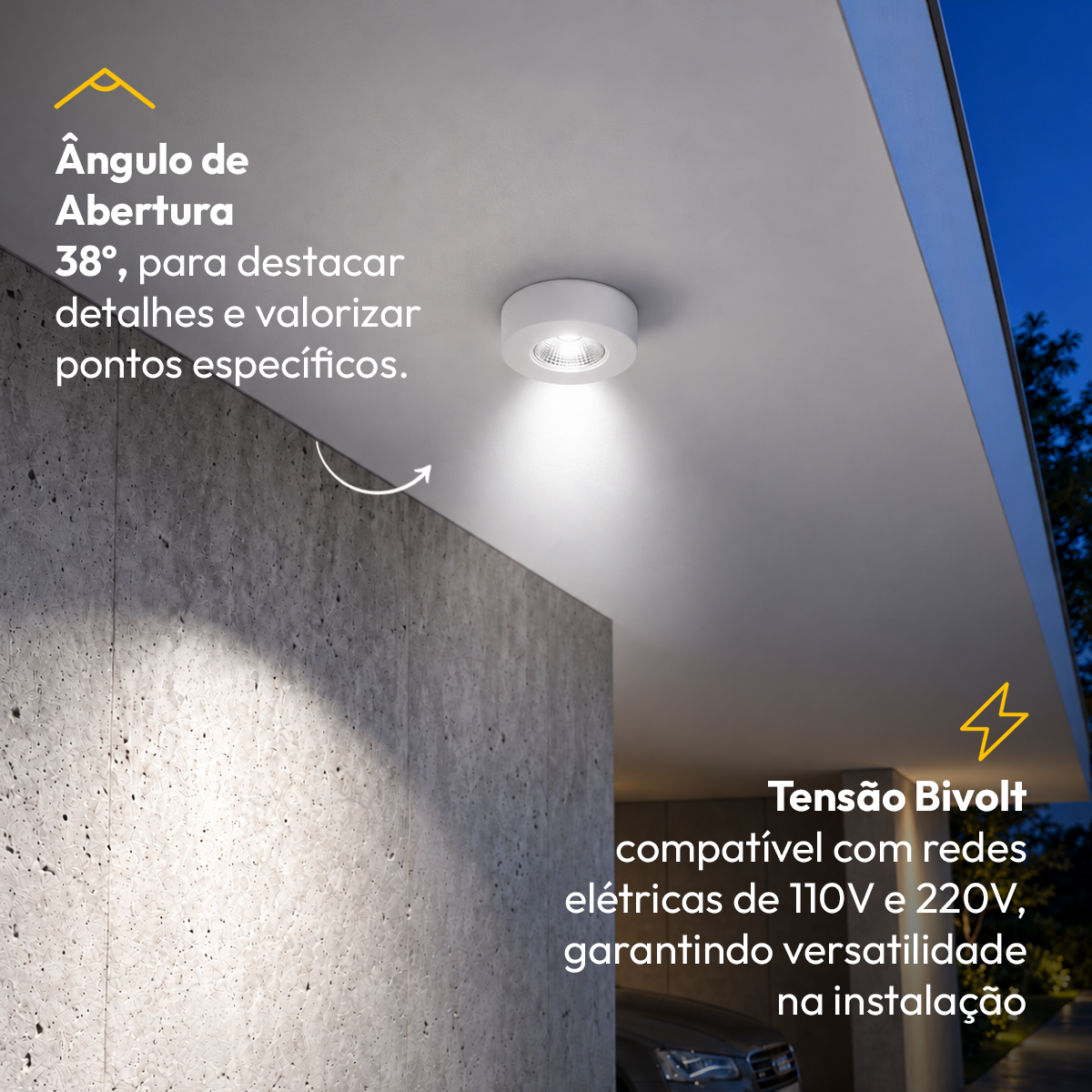 Spot Led Alumínio Beiral de teto 5w 4000k Branco Neutro 8cm Bivolt Redondo Branco Alut
