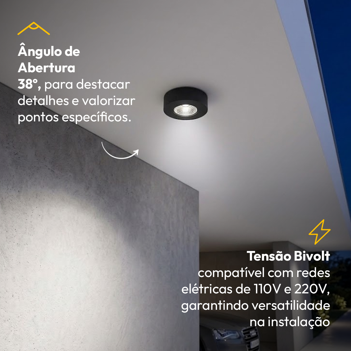 Spot Led Alumínio Beiral de Teto 5w 4000k Branco Neutro 8cm Bivolt Redondo Preto Alut