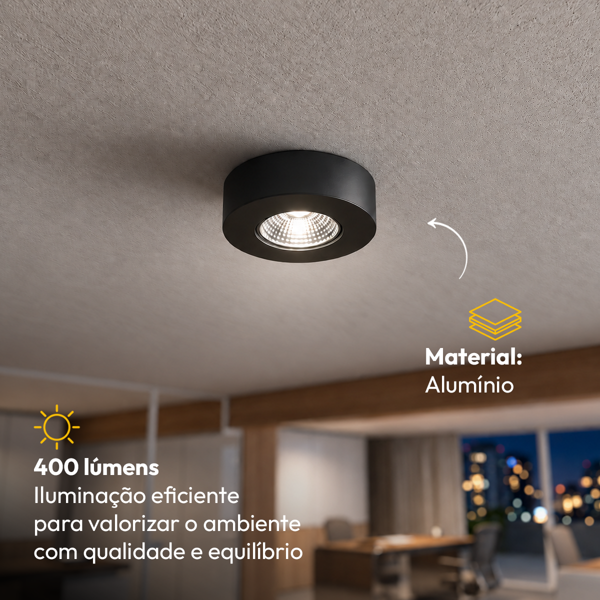 Spot Led Alumínio Beiral de Teto 5w 4000k Branco Neutro 8cm Bivolt Redondo Preto Alut