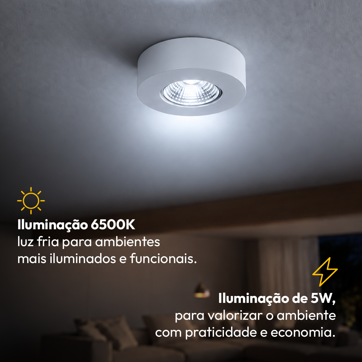 Spot Led Alumínio Beiral de teto 5w 6500k Branco Frio 8cm Bivolt Redondo Branco Alut