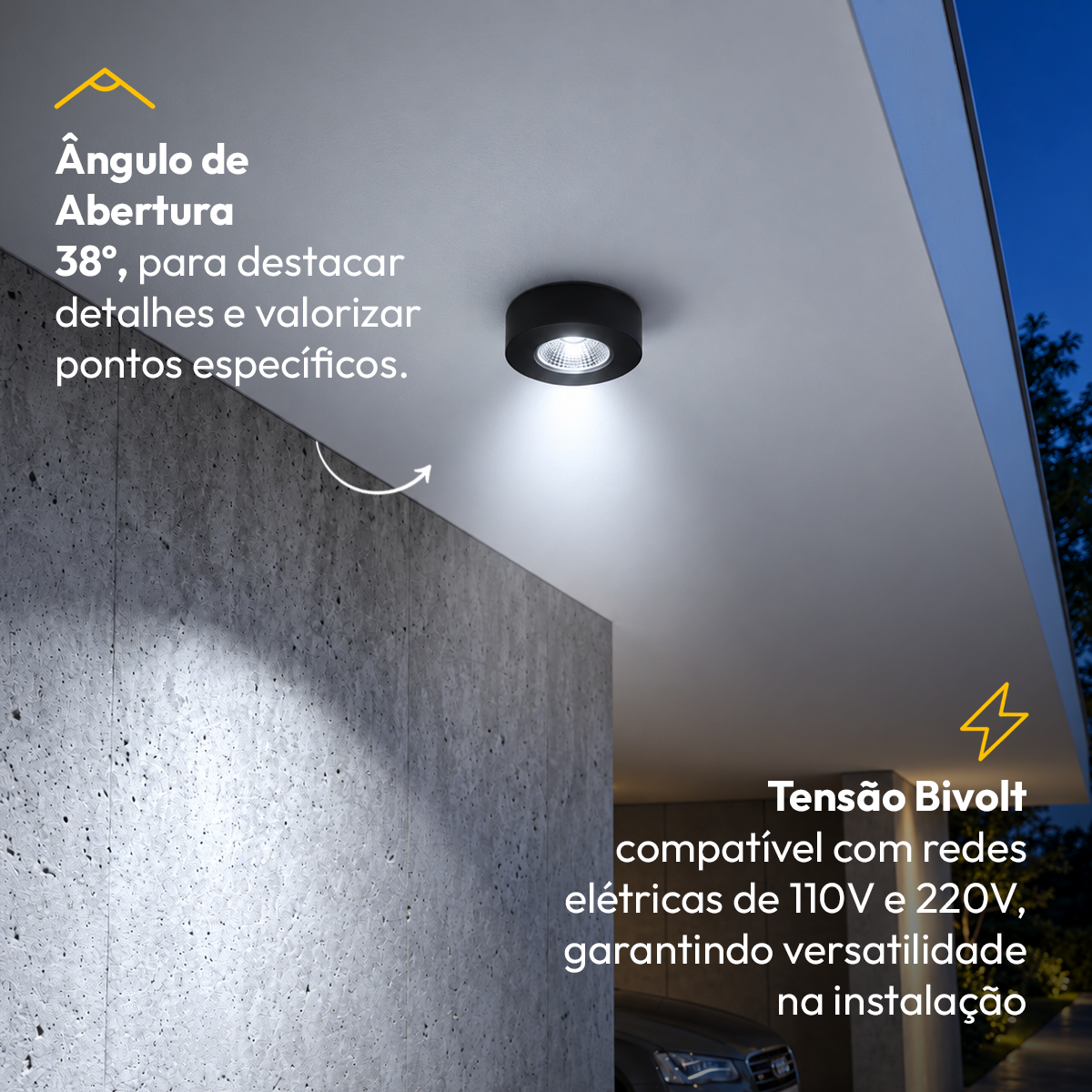 Spot Led Alumínio Beiral de Teto 5w 6500k Branco Frio 8cm Bivolt Redondo Preto Alut