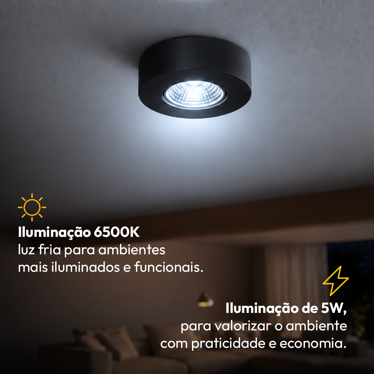 Spot Led Alumínio Beiral de Teto 5w 6500k Branco Frio 8cm Bivolt Redondo Preto Alut
