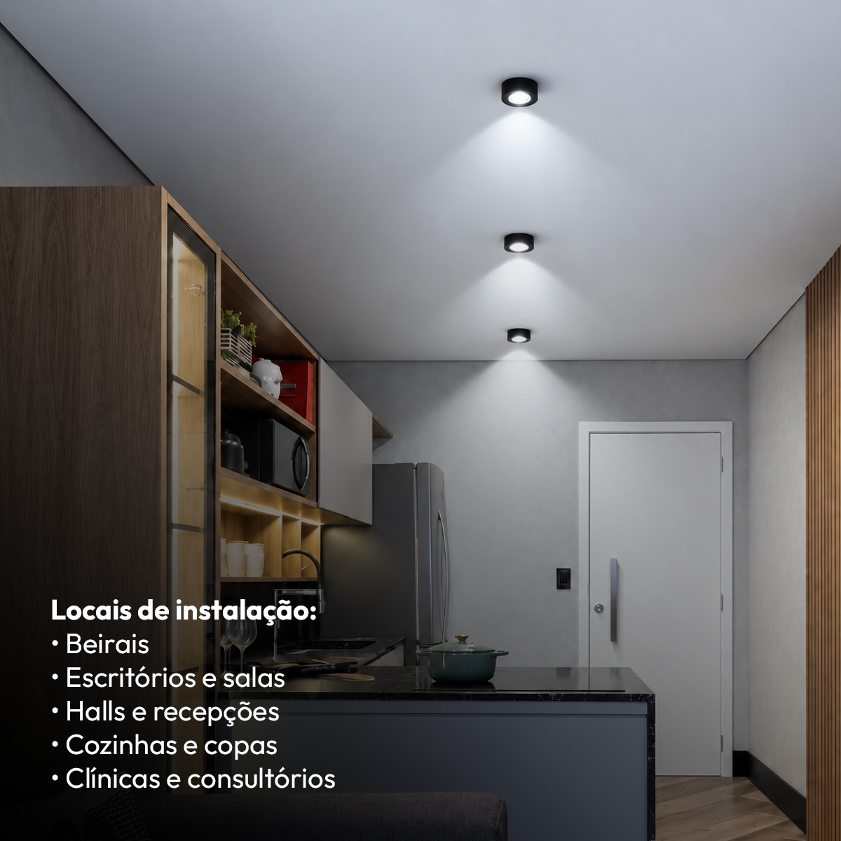 Spot Led Alumínio Beiral de Teto 5w 6500k Branco Frio 8cm Bivolt Redondo Preto Alut