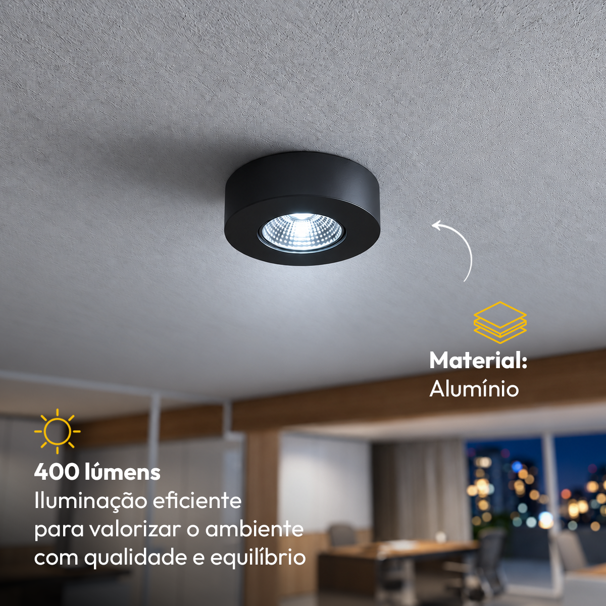 Spot Led Alumínio Beiral de Teto 5w 6500k Branco Frio 8cm Bivolt Redondo Preto Alut