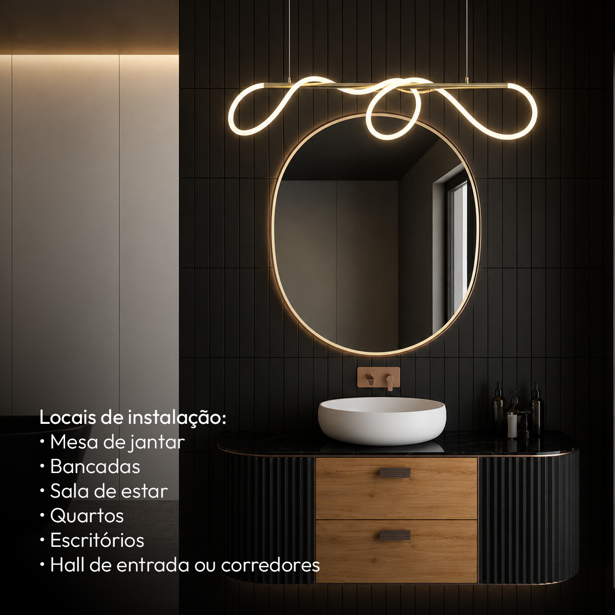 Luminária Pendente Led Wave 60w Seleção de temperatura Quente/Frio Dourado Alut