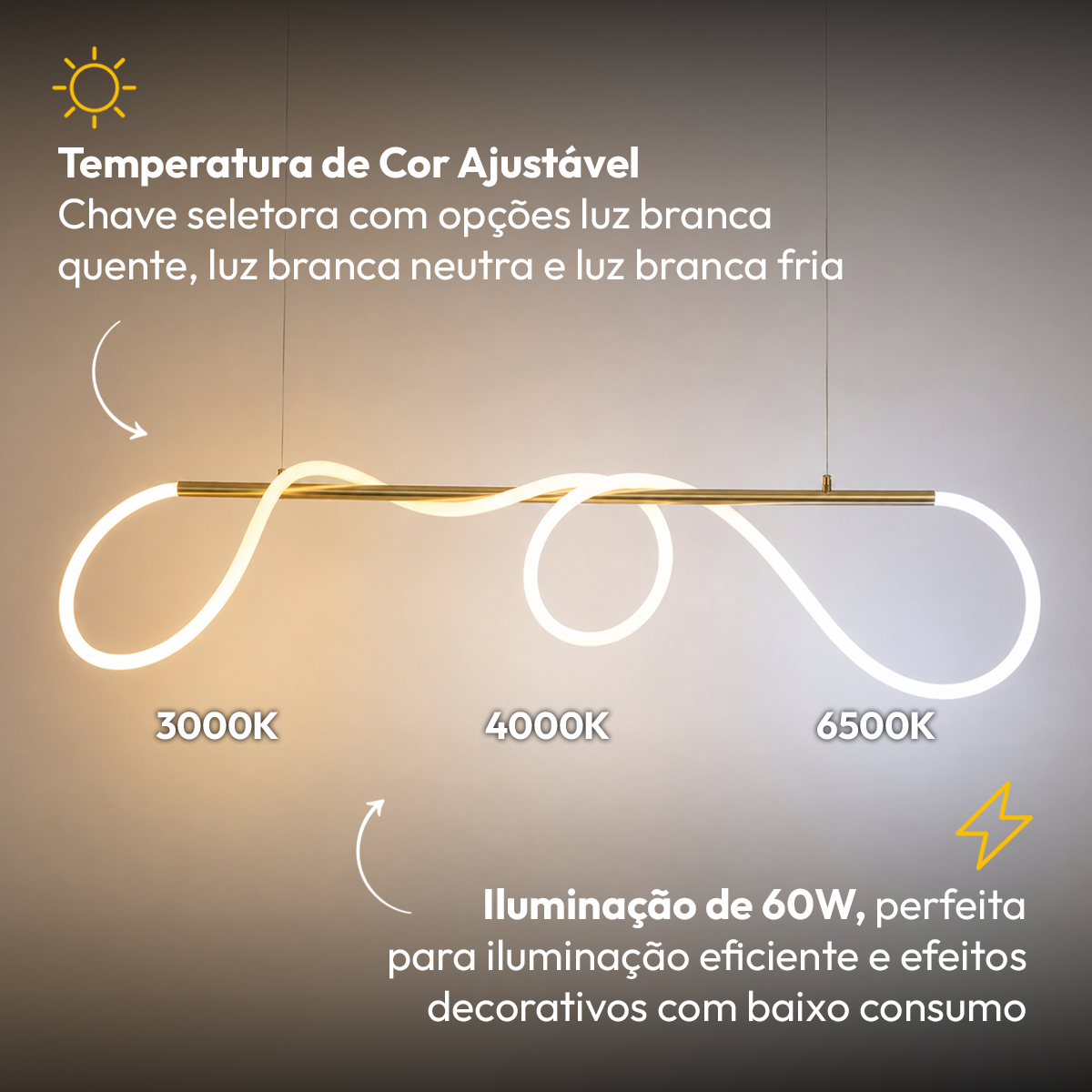 Luminária Pendente Led Wave 60w Seleção de temperatura Quente/Frio Dourado Alut